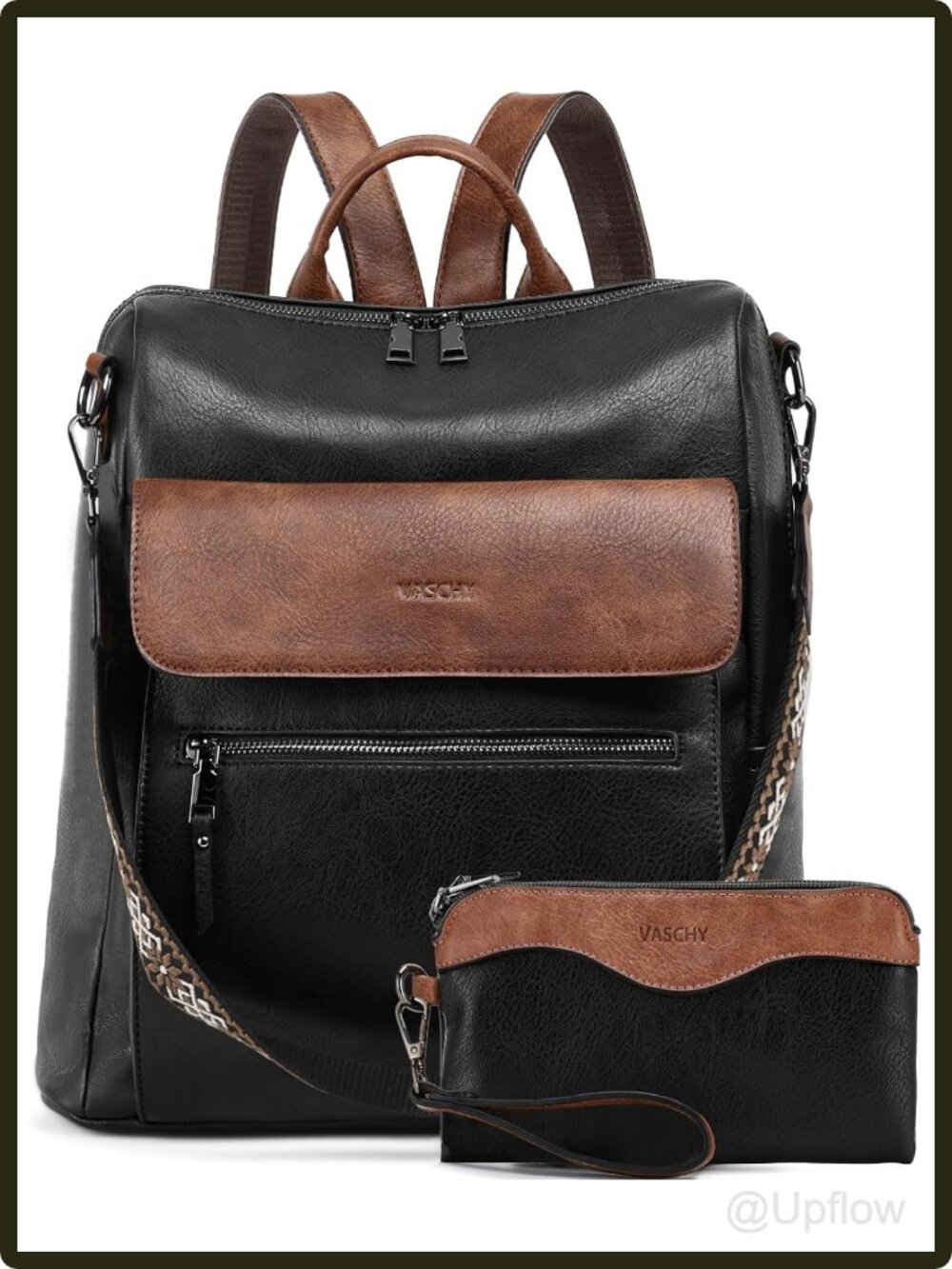 Women's Vegan Leather Convertible Backpack Purse Set with Wallet Pouch Guitar
